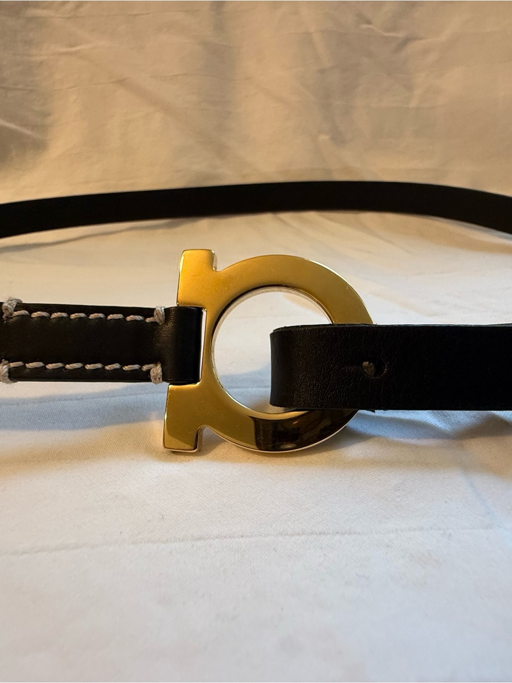 Salvatore Ferragamo Black Leather Belt with Gold Gancini Buckle